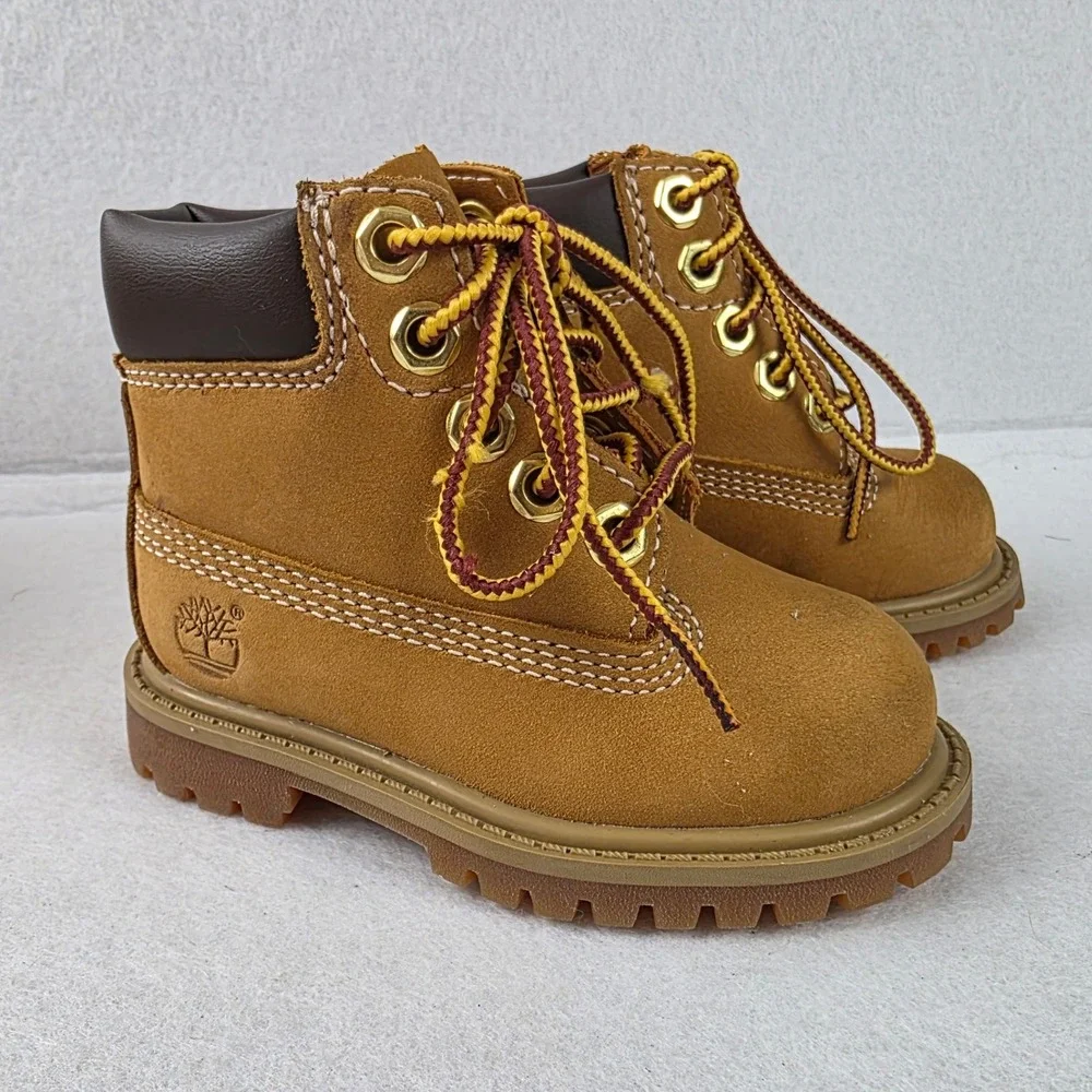 Timberland 6 Inch Premium Waterproof Boots Kids Size 4 Wheat Nubuck 12809